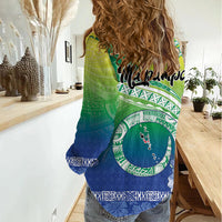 Malpampa Vanuatu Women Casual Shirt Hibiscus Sand Drawing with Pacific Pattern