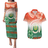 Penama Vanuatu Couples Matching Puletasi and Hawaiian Shirt Hibiscus Sand Drawing with Pacific Pattern