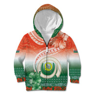 Penama Vanuatu Kid Hoodie Hibiscus Sand Drawing with Pacific Pattern LT9 Zip Hoodie Red Art - Polynesian Pride