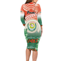 Penama Vanuatu Long Sleeve Bodycon Dress Hibiscus Sand Drawing with Pacific Pattern