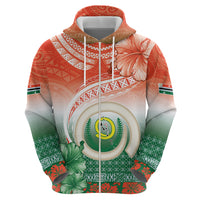 Penama Vanuatu Zip Hoodie Hibiscus Sand Drawing with Pacific Pattern