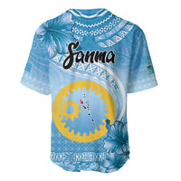 Sanma Vanuatu Baseball Jersey Hibiscus Sand Drawing with Pacific Pattern
