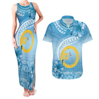 Sanma Vanuatu Couples Matching Tank Maxi Dress and Hawaiian Shirt Hibiscus Sand Drawing with Pacific Pattern LT9 Blue Art - Polynesian Pride