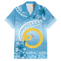 Sanma Vanuatu Family Matching Off Shoulder Short Dress and Hawaiian Shirt Hibiscus Sand Drawing with Pacific Pattern LT9 Dad's Shirt - Short Sleeve Blue Art - Polynesian Pride
