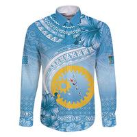 Sanma Vanuatu Family Matching Tank Maxi Dress and Hawaiian Shirt Hibiscus Sand Drawing with Pacific Pattern LT9 Dad's Shirt - Long Sleeve Blue Art - Polynesian Pride