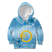 Sanma Vanuatu Kid Hoodie Hibiscus Sand Drawing with Pacific Pattern LT9 Hoodie Blue Art - Polynesian Pride