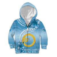 Sanma Vanuatu Kid Hoodie Hibiscus Sand Drawing with Pacific Pattern LT9 Zip Hoodie Blue Art - Polynesian Pride