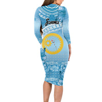 Sanma Vanuatu Long Sleeve Bodycon Dress Hibiscus Sand Drawing with Pacific Pattern