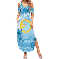 Sanma Vanuatu Summer Maxi Dress Hibiscus Sand Drawing with Pacific Pattern LT9 Women Blue Art - Polynesian Pride