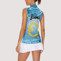Sanma Vanuatu Women Sleeveless Polo Shirt Hibiscus Sand Drawing with Pacific Pattern