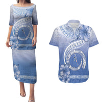 Shefa Vanuatu Couples Matching Puletasi and Hawaiian Shirt Hibiscus Sand Drawing with Pacific Pattern LT9 Blue Art - Polynesian Pride