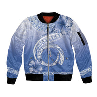 Shefa Vanuatu Sleeve Zip Bomber Jacket Hibiscus Sand Drawing with Pacific Pattern
