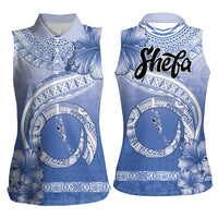 Shefa Vanuatu Women Sleeveless Polo Shirt Hibiscus Sand Drawing with Pacific Pattern