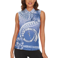 Shefa Vanuatu Women Sleeveless Polo Shirt Hibiscus Sand Drawing with Pacific Pattern