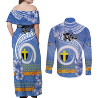 Tafea Vanuatu Couples Matching Off Shoulder Maxi Dress and Long Sleeve Button Shirt Hibiscus Sand Drawing with Pacific Pattern LT9 - Polynesian Pride