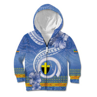 Tafea Vanuatu Kid Hoodie Hibiscus Sand Drawing with Pacific Pattern LT9 Zip Hoodie Blue Art - Polynesian Pride