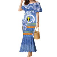 Tafea Vanuatu Mermaid Dress Hibiscus Sand Drawing with Pacific Pattern LT9 Women Blue Art - Polynesian Pride