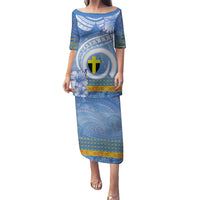 Tafea Vanuatu Puletasi Hibiscus Sand Drawing with Pacific Pattern LT9 Long Dress Blue Art - Polynesian Pride