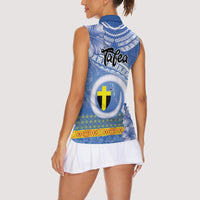 Tafea Vanuatu Women Sleeveless Polo Shirt Hibiscus Sand Drawing with Pacific Pattern