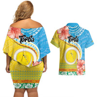 Torba Vanuatu Couples Matching Off Shoulder Short Dress and Hawaiian Shirt Hibiscus Sand Drawing with Pacific Pattern LT9 - Polynesian Pride