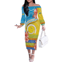 Torba Vanuatu Family Matching Off The Shoulder Long Sleeve Dress and Hawaiian Shirt Hibiscus Sand Drawing with Pacific Pattern