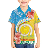 Torba Vanuatu Family Matching Short Sleeve Bodycon Dress and Hawaiian Shirt Hibiscus Sand Drawing with Pacific Pattern LT9 Son's Shirt Green Gold - Polynesian Pride