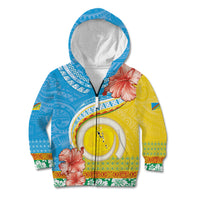 Torba Vanuatu Kid Hoodie Hibiscus Sand Drawing with Pacific Pattern LT9 Zip Hoodie Green Gold - Polynesian Pride