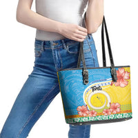 Torba Vanuatu Leather Tote Bag Hibiscus Sand Drawing with Pacific Pattern