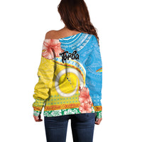 Torba Vanuatu Off Shoulder Sweater Hibiscus Sand Drawing with Pacific Pattern LT9 - Polynesian Pride