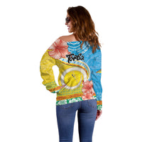 Torba Vanuatu Off Shoulder Sweater Hibiscus Sand Drawing with Pacific Pattern LT9 - Polynesian Pride