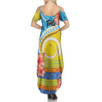 Torba Vanuatu Summer Maxi Dress Hibiscus Sand Drawing with Pacific Pattern