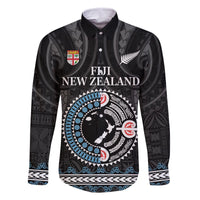 Custom Fiji and New Zealand Family Matching Off The Shoulder Long Sleeve Dress and Hawaiian Shirt Maori Fern Mix Tapa Tribal Unique