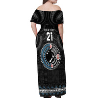 Custom Fiji and New Zealand Off Shoulder Maxi Dress Maori Fern Mix Tapa Tribal Unique