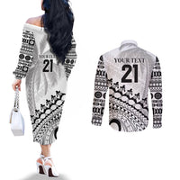 Custom Fiji Rugby Cibi Dance Couples Matching Off The Shoulder Long Sleeve Dress and Long Sleeve Button Shirt Create History World Cup Sevens