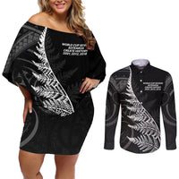 New Zealand Black Fern 7s Couples Matching Off Shoulder Short Dress and Long Sleeve Button Shirt History World Cup Sevens