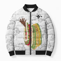 Hawaii Lei Kamehameha Bomber Puffer Jacket Ke'oke'o Seamless Pattern Hibiscus Flower