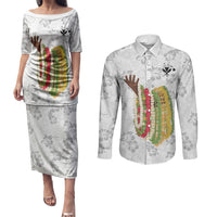 Hawaii Lei Kamehameha Couples Matching Puletasi and Long Sleeve Button Shirt Ke'oke'o Seamless Pattern Hibiscus Flower LT9 White - Polynesian Pride