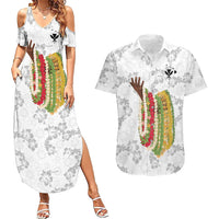 Hawaii Lei Kamehameha Couples Matching Summer Maxi Dress and Hawaiian Shirt Ke'oke'o Seamless Pattern Hibiscus Flower LT9 White - Polynesian Pride