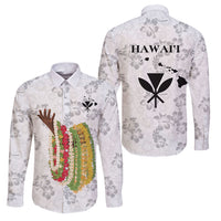 Hawaii Lei Kamehameha Family Matching Mermaid Dress and Hawaiian Shirt Ke'oke'o Seamless Pattern Hibiscus Flower LT9 Dad's Shirt - Long Sleeve White - Polynesian Pride