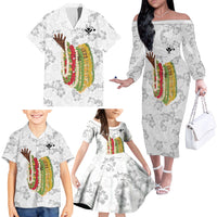 Hawaii Lei Kamehameha Family Matching Off The Shoulder Long Sleeve Dress and Hawaiian Shirt Ke'oke'o Seamless Pattern Hibiscus Flower