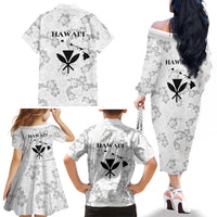 Hawaii Lei Kamehameha Family Matching Off The Shoulder Long Sleeve Dress and Hawaiian Shirt Ke'oke'o Seamless Pattern Hibiscus Flower