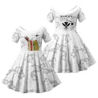 Hawaii Lei Kamehameha Family Matching Off The Shoulder Long Sleeve Dress and Hawaiian Shirt Ke'oke'o Seamless Pattern Hibiscus Flower LT9 Daughter's Dress White - Polynesian Pride