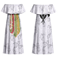 Hawaii Lei Kamehameha Family Matching Off Shoulder Maxi Dress and Hawaiian Shirt Ke'oke'o Seamless Pattern Hibiscus Flower LT9 Mom's Dress White - Polynesian Pride
