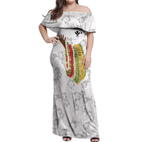 Hawaii Lei Kamehameha Off Shoulder Maxi Dress Ke'oke'o Seamless Pattern Hibiscus Flower LT9 Women White - Polynesian Pride
