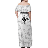 Hawaii Lei Kamehameha Off Shoulder Maxi Dress Ke'oke'o Seamless Pattern Hibiscus Flower