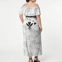 Hawaii Lei Kamehameha Off Shoulder Maxi Dress Ke'oke'o Seamless Pattern Hibiscus Flower LT9 - Polynesian Pride