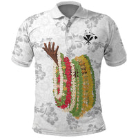 Hawaii Lei Kamehameha Polo Shirt Ke'oke'o Seamless Pattern Hibiscus Flower LT9 White - Polynesian Pride
