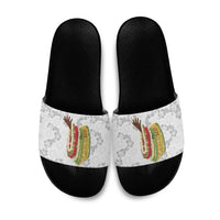 Hawaii Lei Kamehameha Slide Sandals Ke'oke'o Seamless Pattern Hibiscus Flower