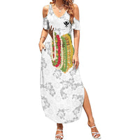 Hawaii Lei Kamehameha Summer Maxi Dress Ke'oke'o Seamless Pattern Hibiscus Flower LT9 Women White - Polynesian Pride