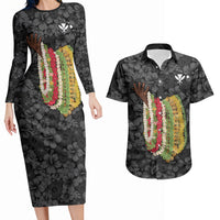 Hawaii Lei Kamehameha Couples Matching Long Sleeve Bodycon Dress and Hawaiian Shirt Ele'ele Seamless Pattern Hibiscus Flower LT9 Black - Polynesian Pride
